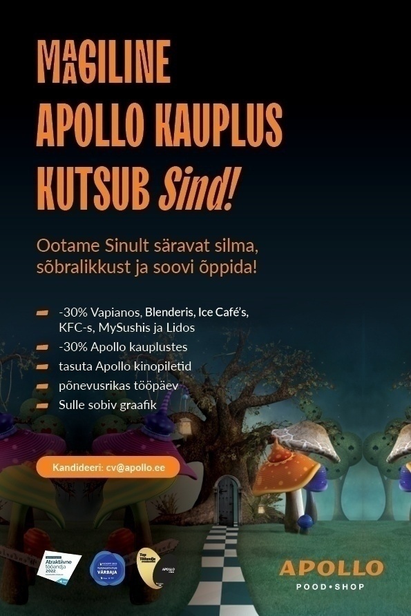 Apollo Kauplused OÜ Rocca Al Mare Apollo ootab oma tiimi rõõmsameelset klienditeenindajat!