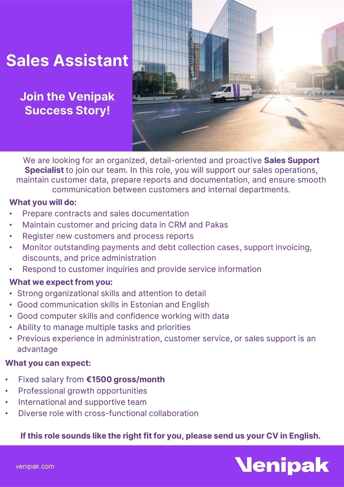 Venipak Eesti OÜ Sales Assistant
