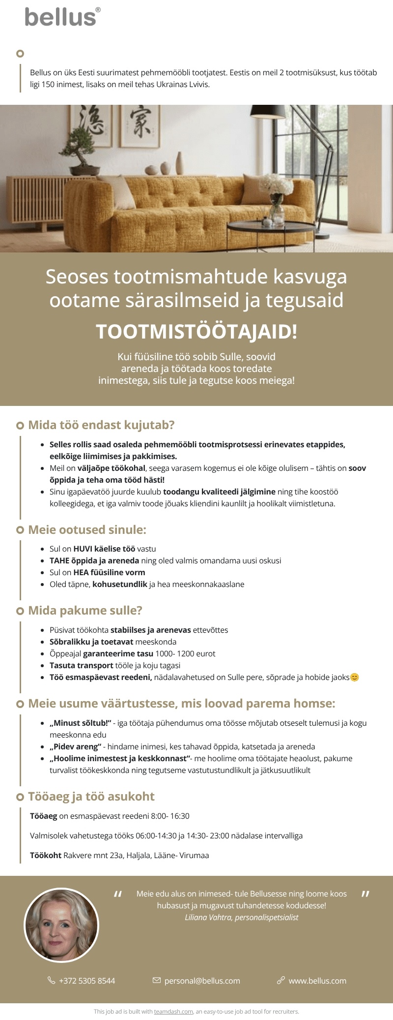 Bellus Furniture OÜ TOOTMISTÖÖTAJA