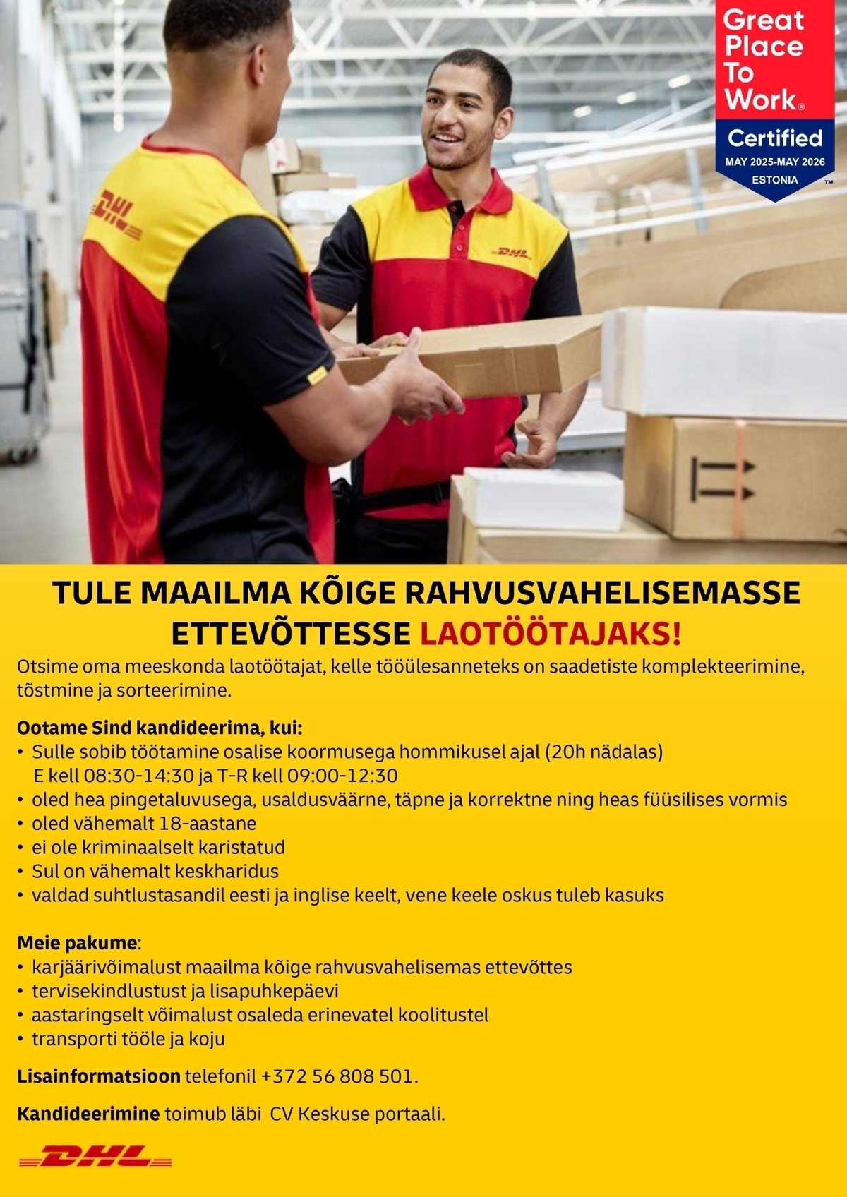 DHL Express Estonia AS Laotöötaja (osalise koormusega hommikusse vahetusse)