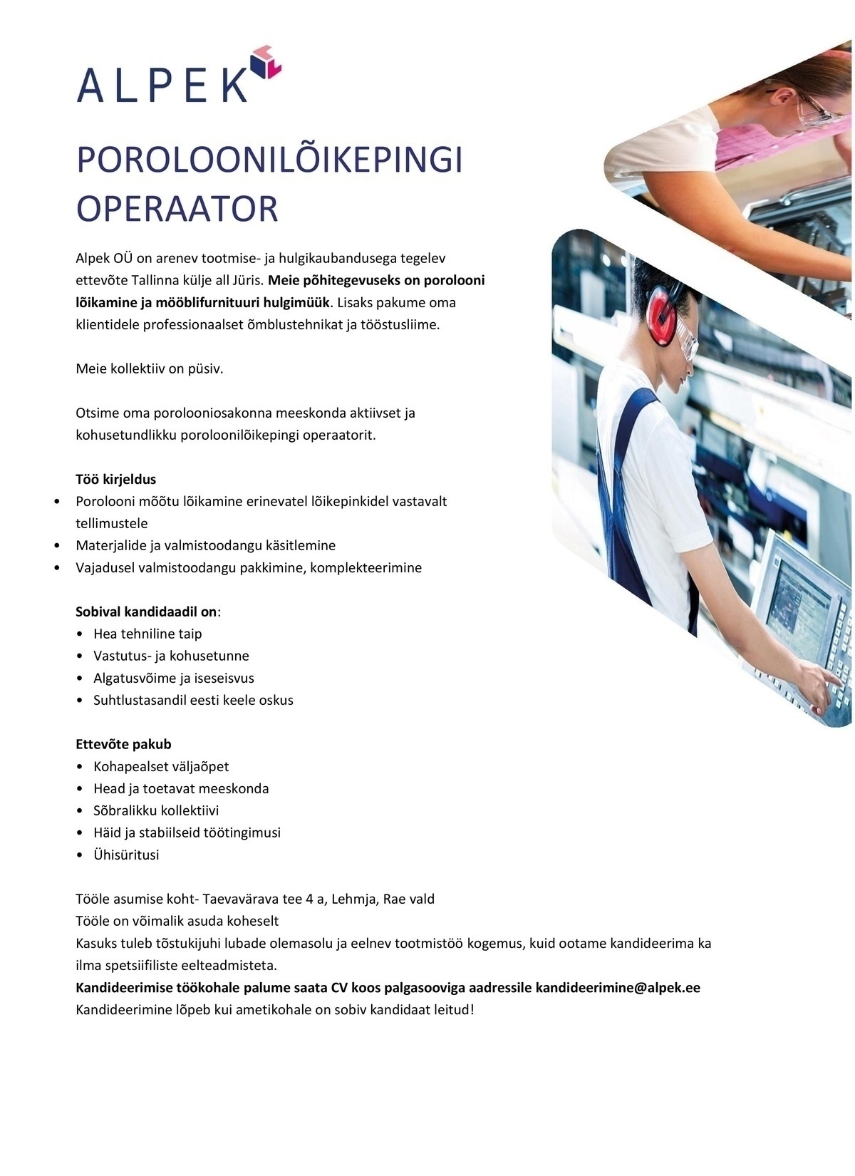 Alpek OÜ POROLOONILÕIKEPINGI OPERAATOR
