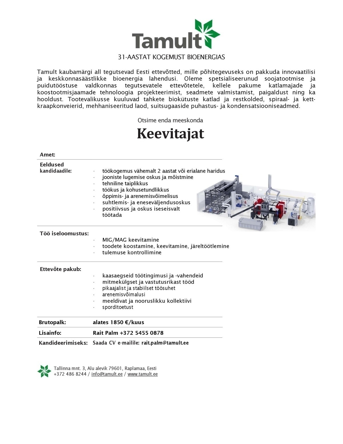 Tamult Tootmine OÜ Keevitaja-koostaja