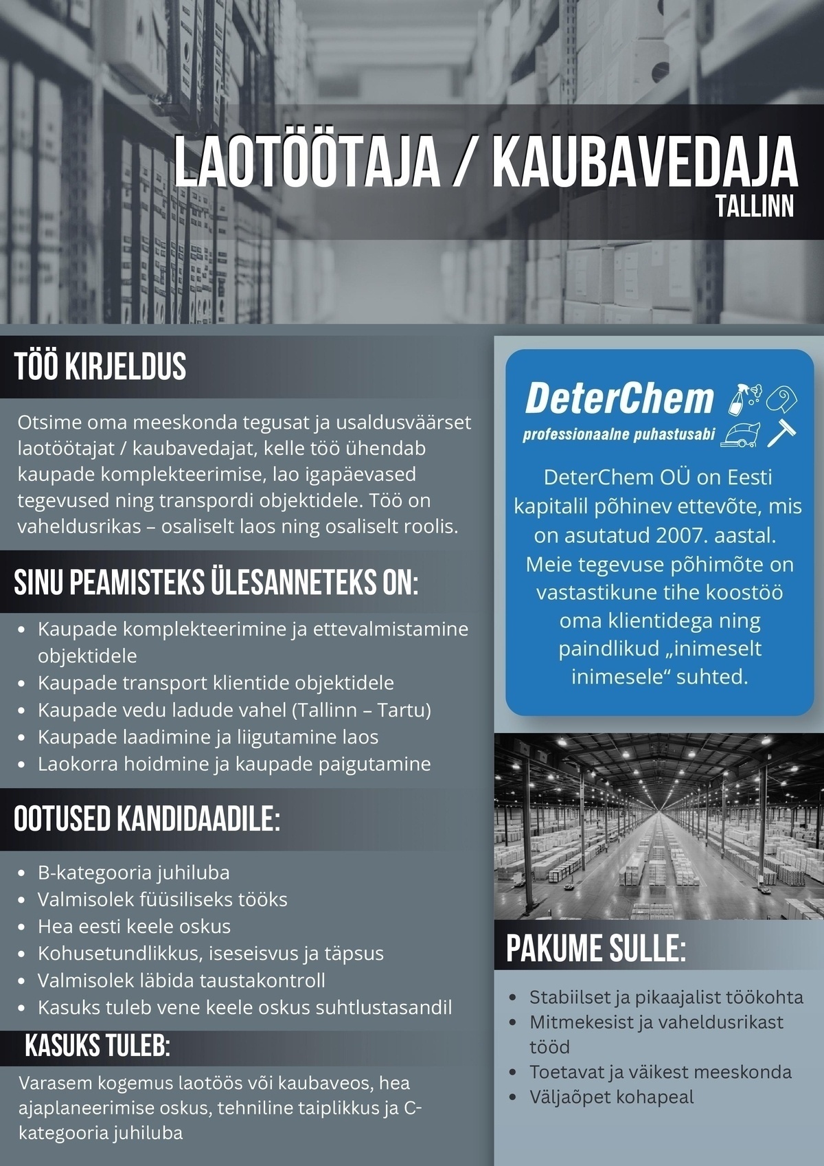 DETERCHEM OÜ Laotöötaja