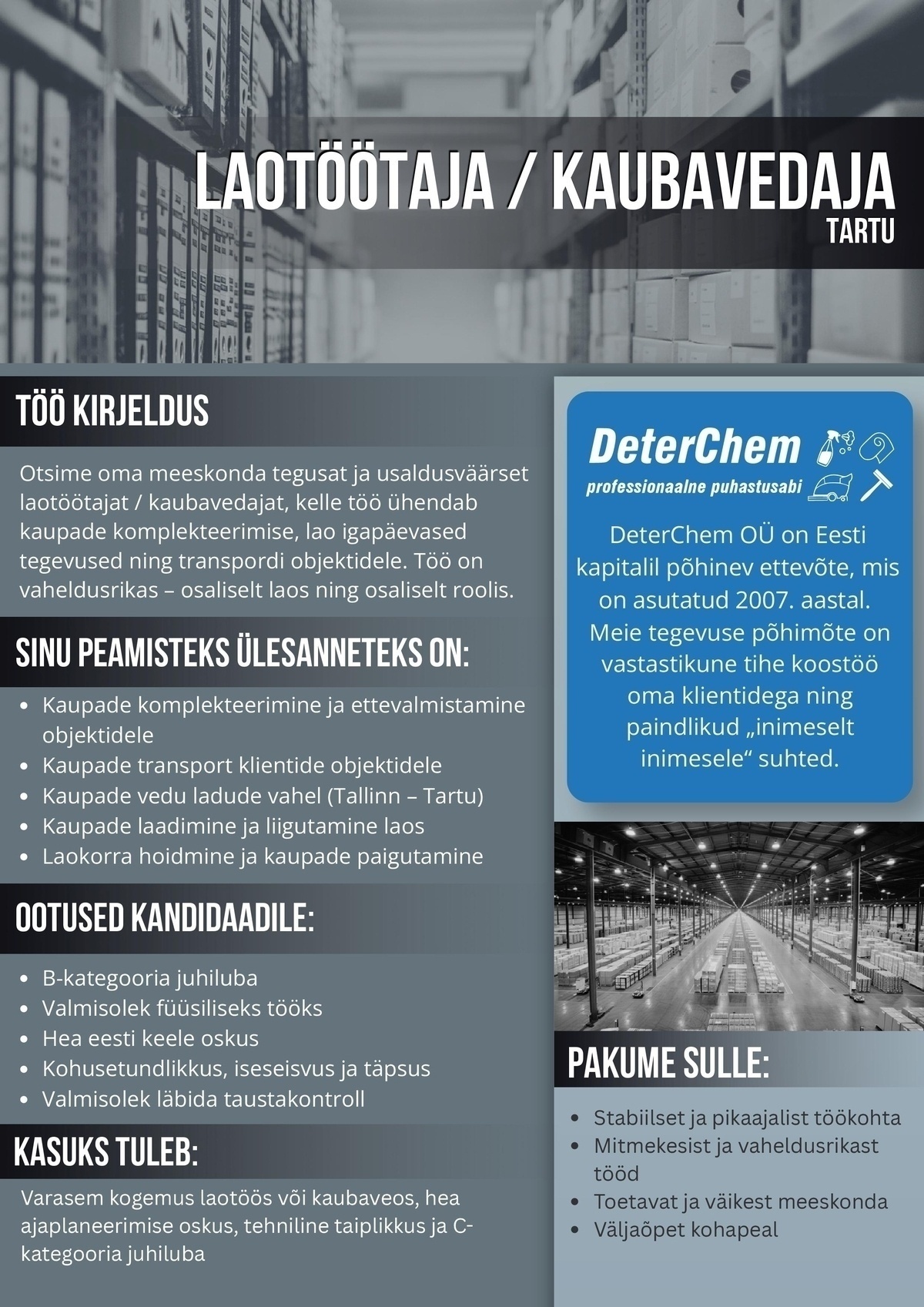 DETERCHEM OÜ Laotöötaja