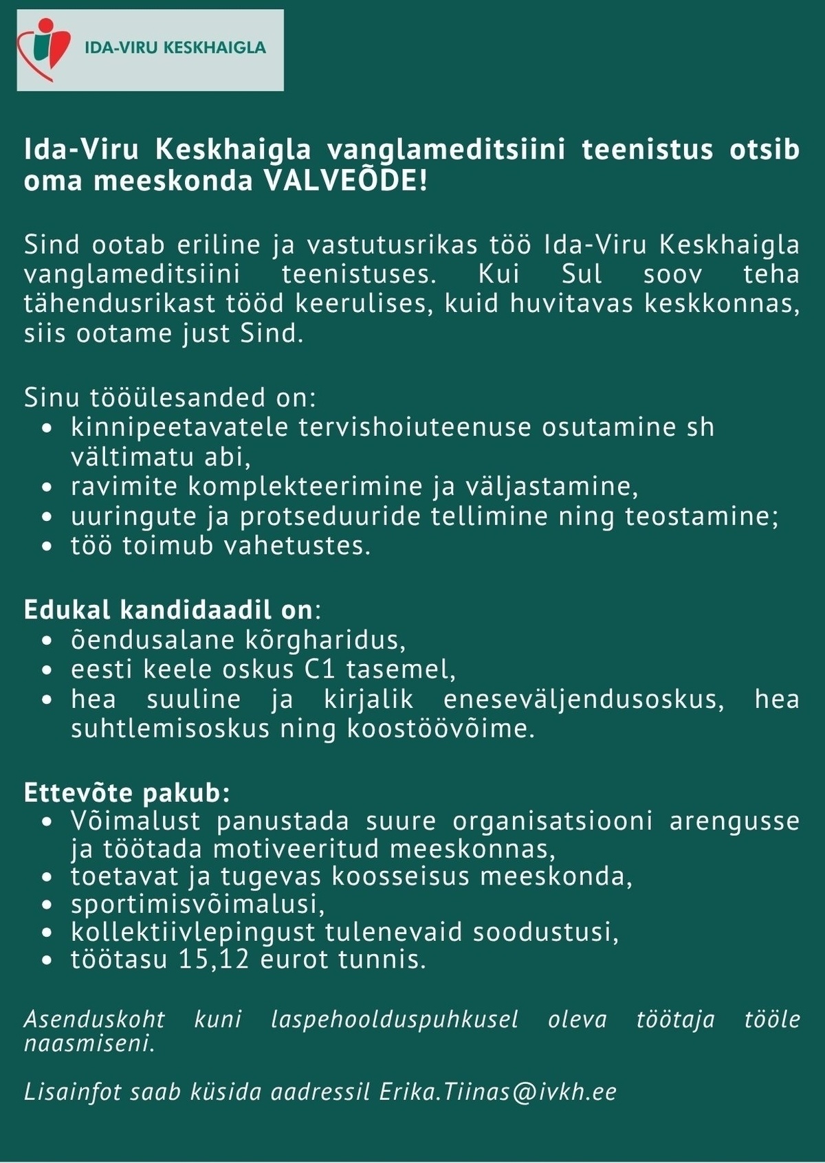 Ida-Viru Keskhaigla SA Valveõde vanglameditsiini teenistusse