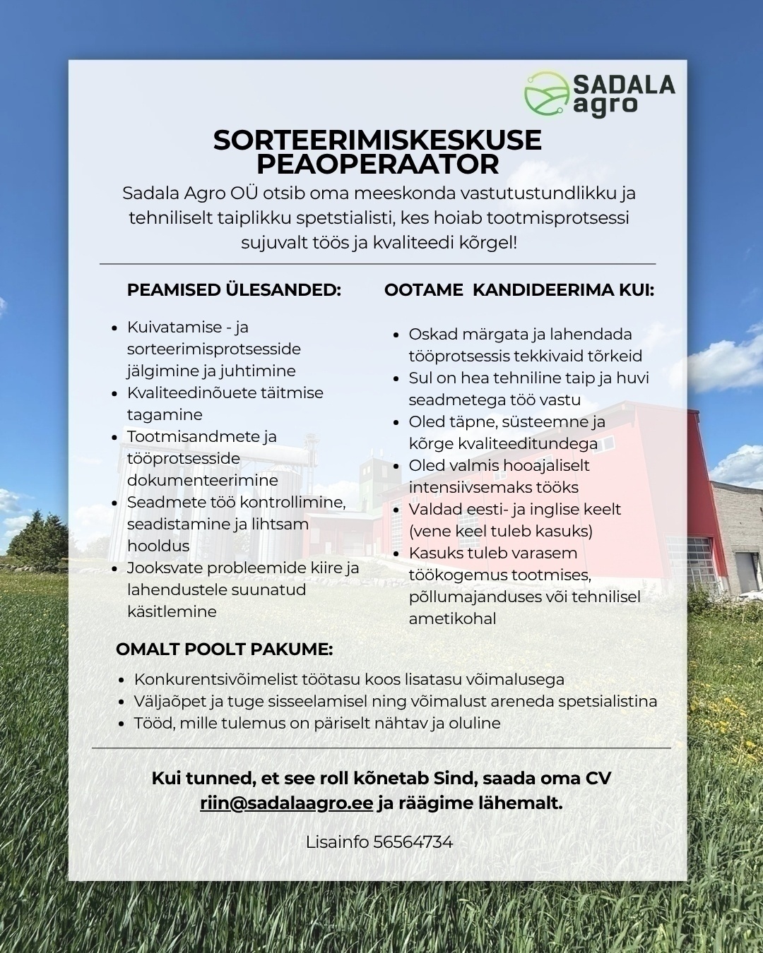 Sadala Agro OÜ Sorteerimiskeskuse peaoperaator