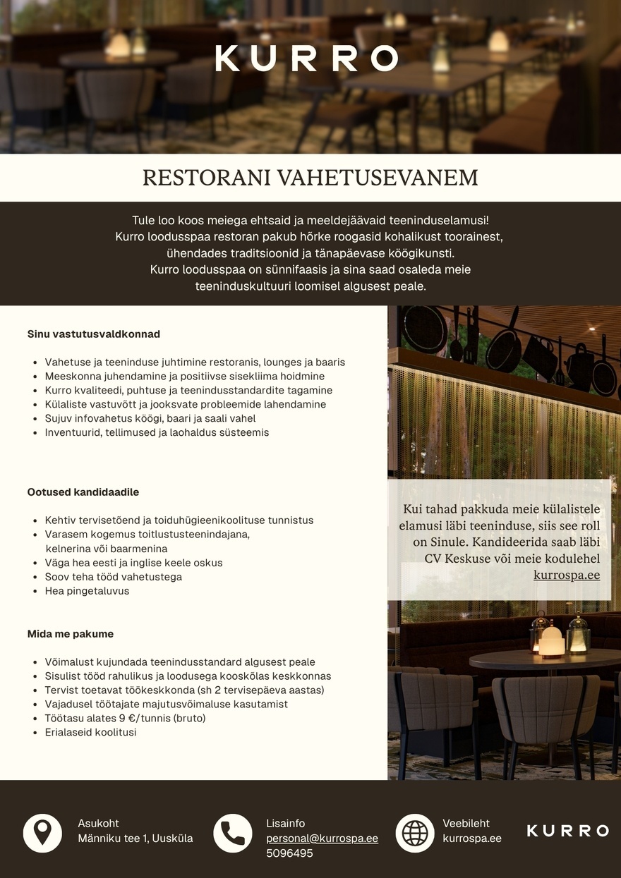 Loodusspaahotell OÜ Restorani vahetusevanem