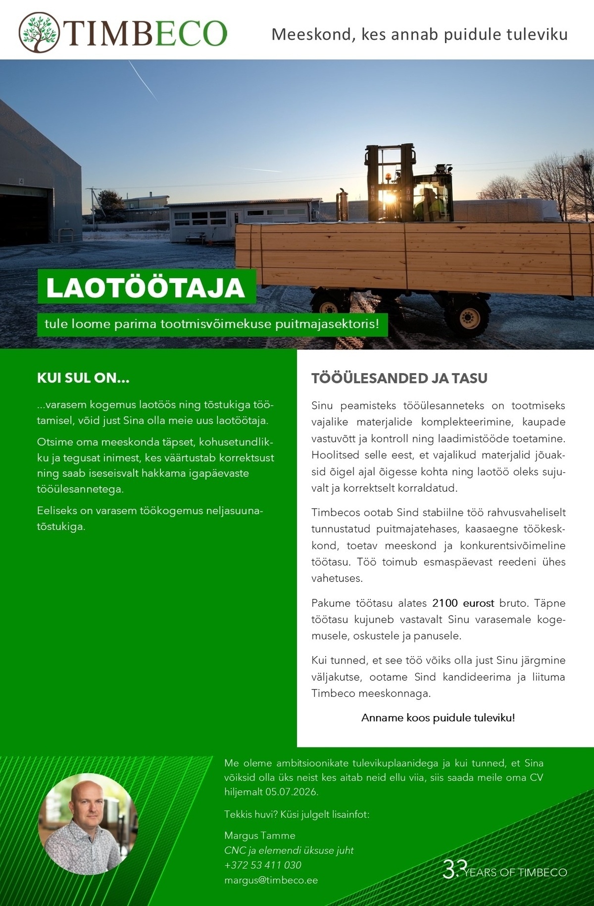 TIMBECO WOODHOUSE OÜ Laotöötaja