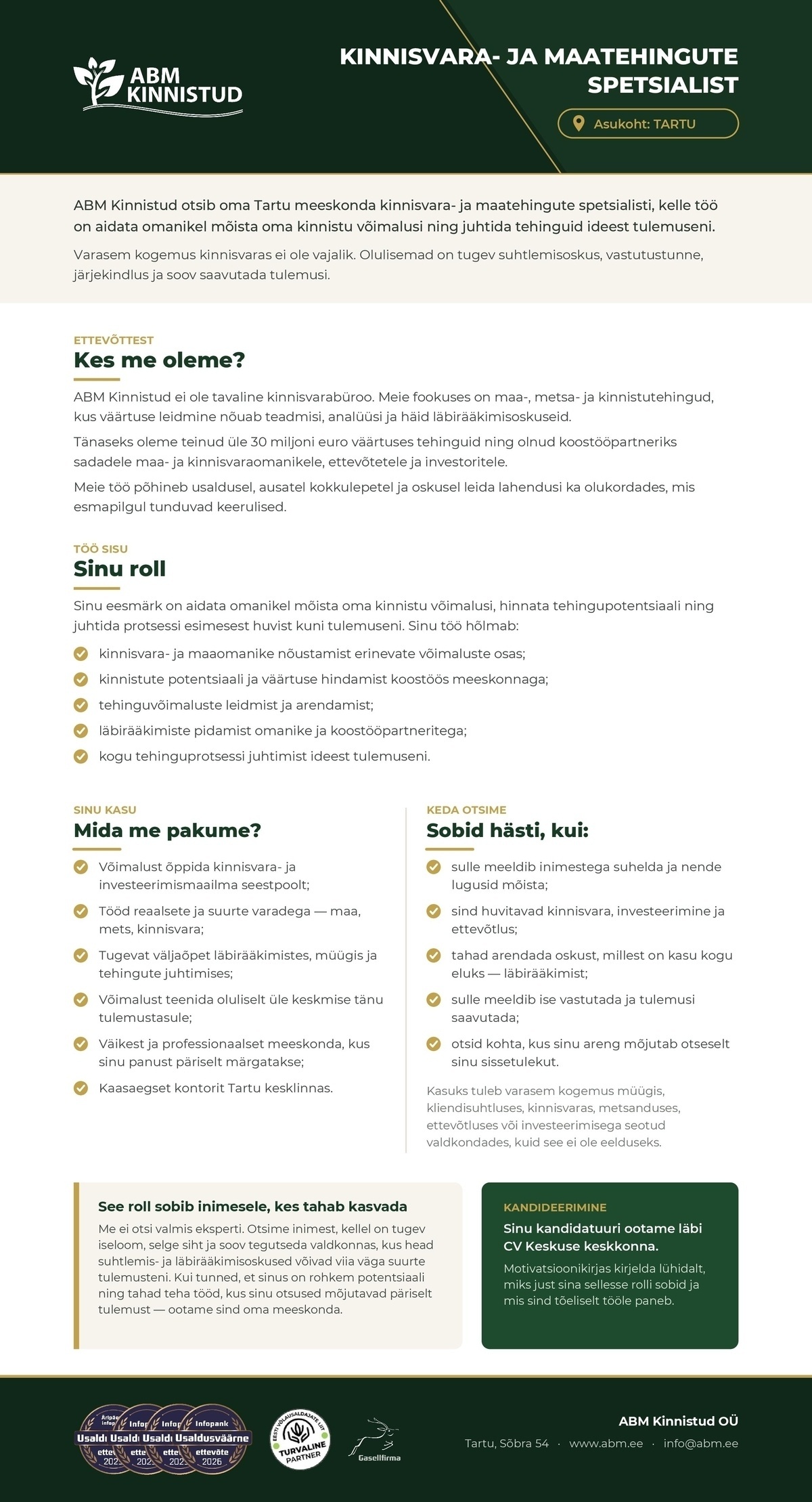 ABM KINNISTUD OÜ Kinnisvara- ja maatehingute spetsialist
