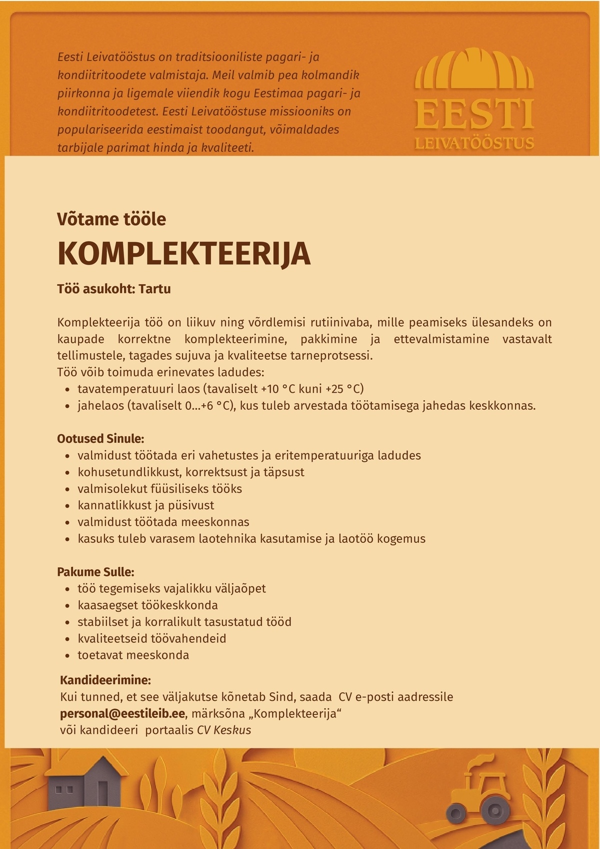 EESTI LEIVATÖÖSTUS AS KOMPLEKTEERIJA
