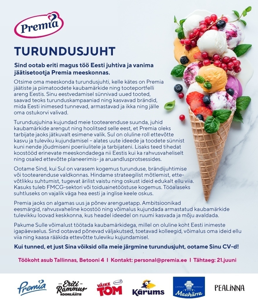 Premia Tallinna Külmhoone AS Turundusjuht