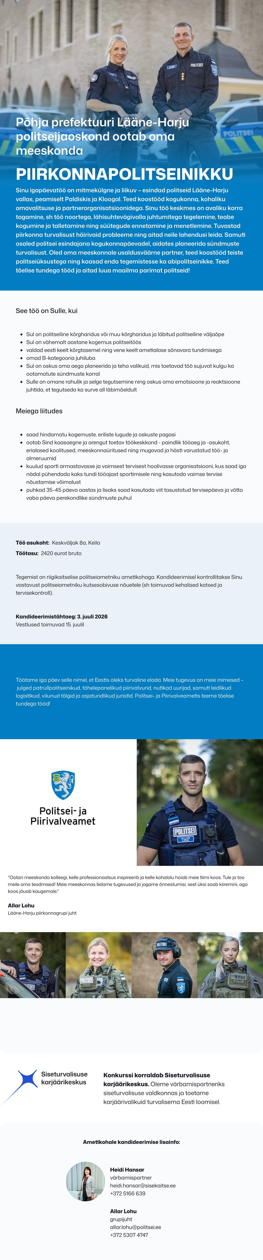 Siseturvalisuse karjäärikeskus Piirkonnapolitseinik