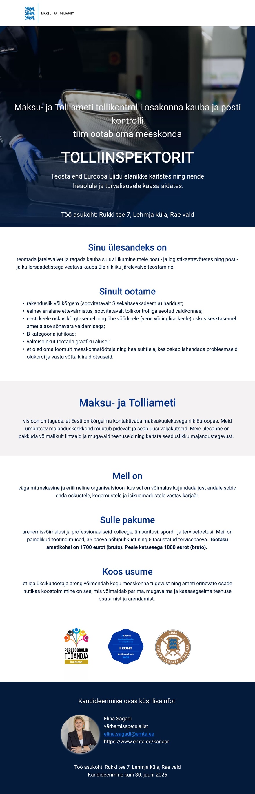Maksu- ja Tolliamet Tolliinspektor