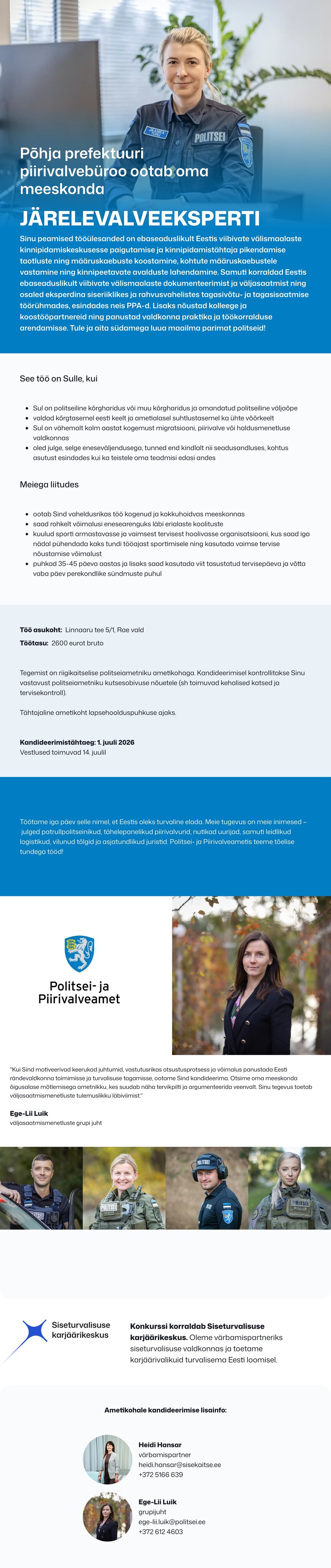Siseturvalisuse karjäärikeskus Rändevaldkonna järelevalveekspert