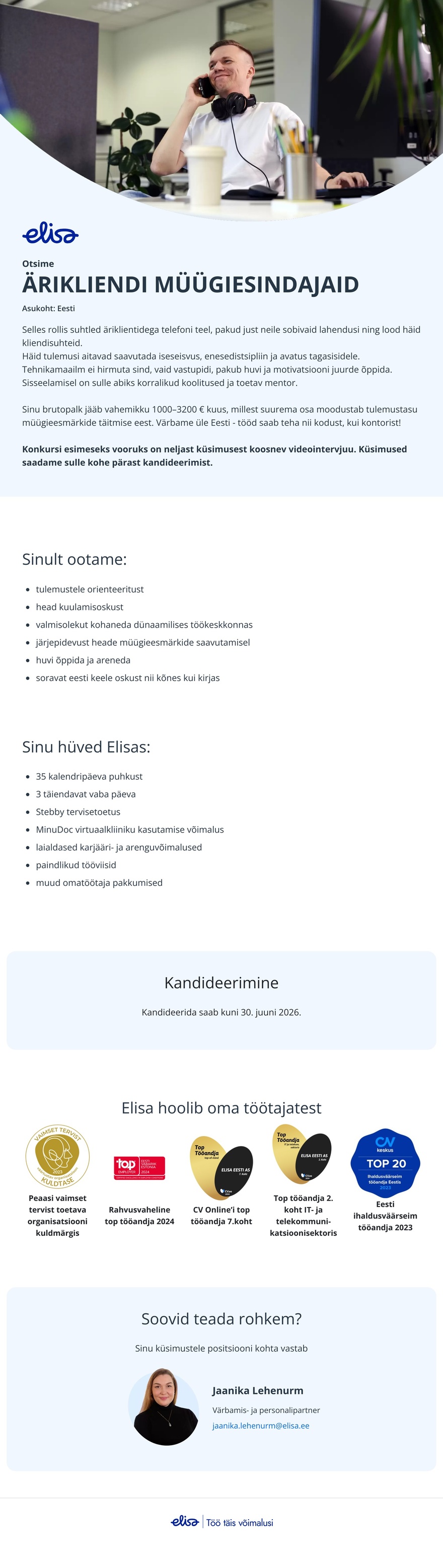 Elisa Eesti AS Ärikliendi müügiesindaja
