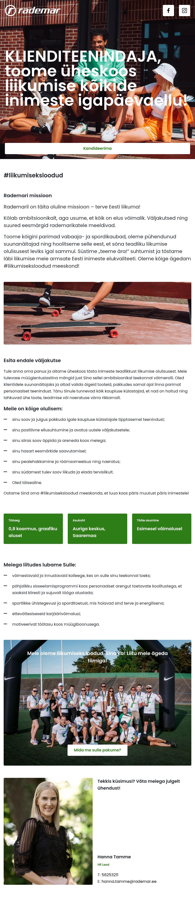 Rademar OÜ Auriga klienditeenindaja
