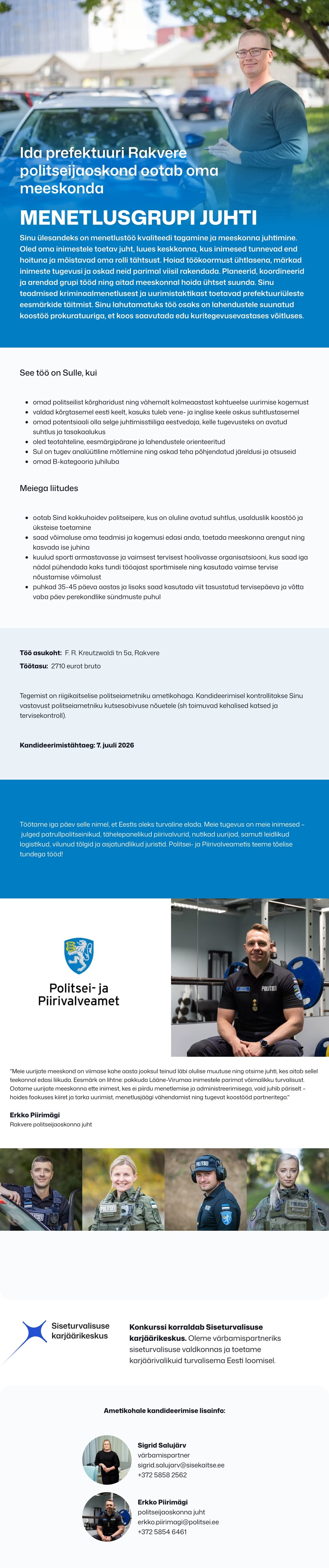 Siseturvalisuse karjäärikeskus Menetlusgrupi juht