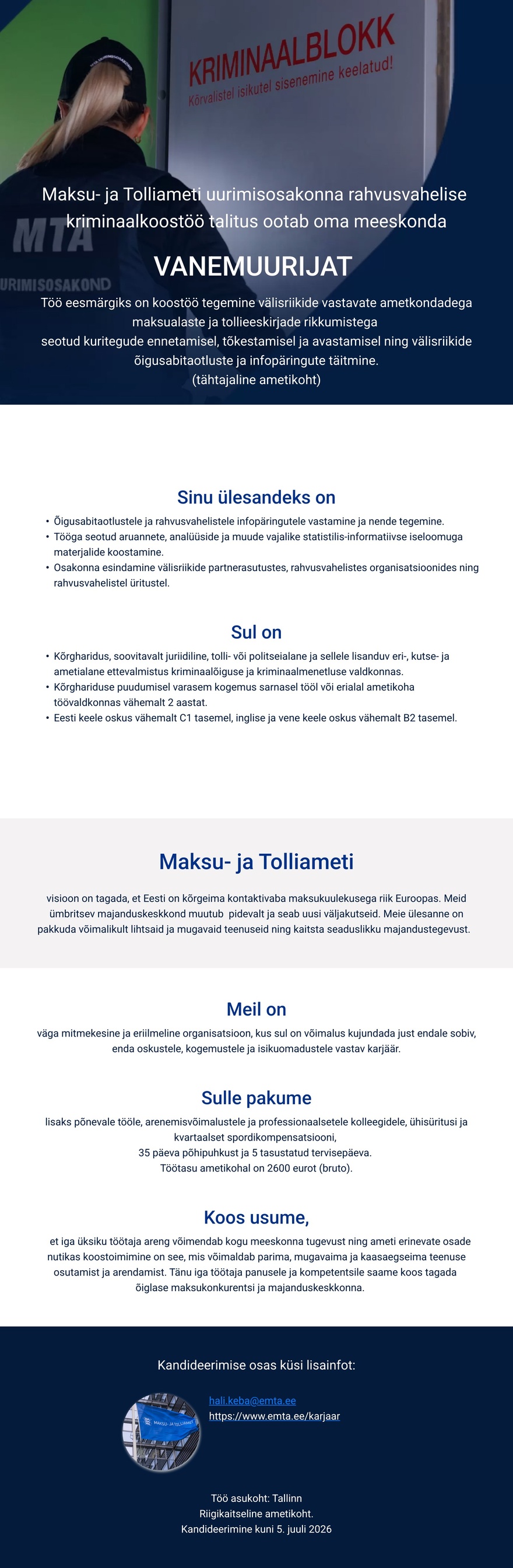 Maksu- ja Tolliamet Rahvusvahelise kriminaalkoostöö vanemuurija