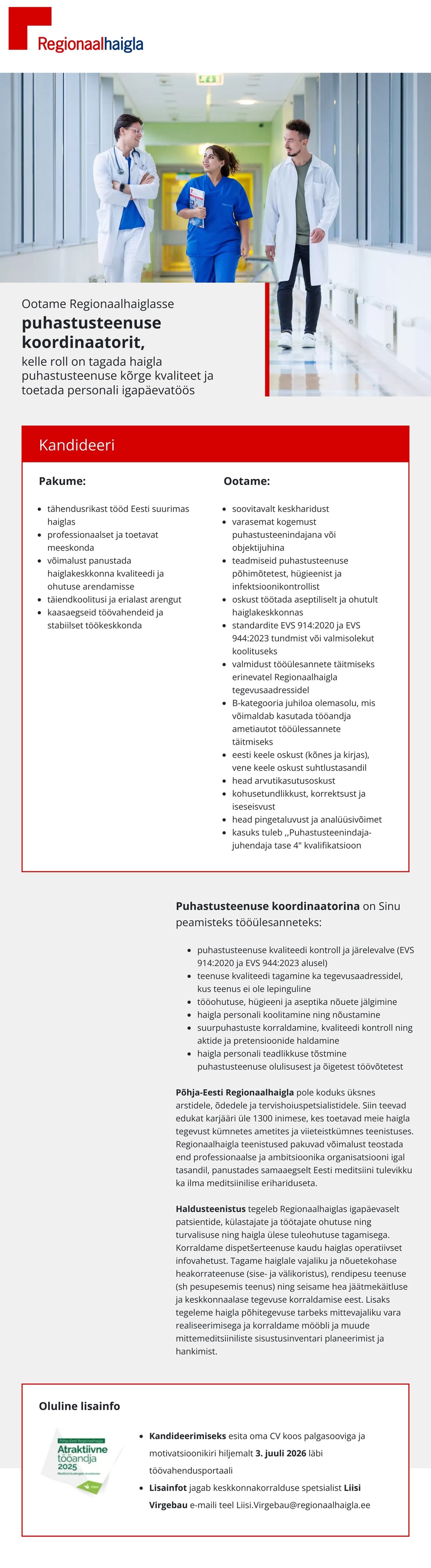 Põhja-Eesti Regionaalhaigla Puhastusteenuse koordinaator