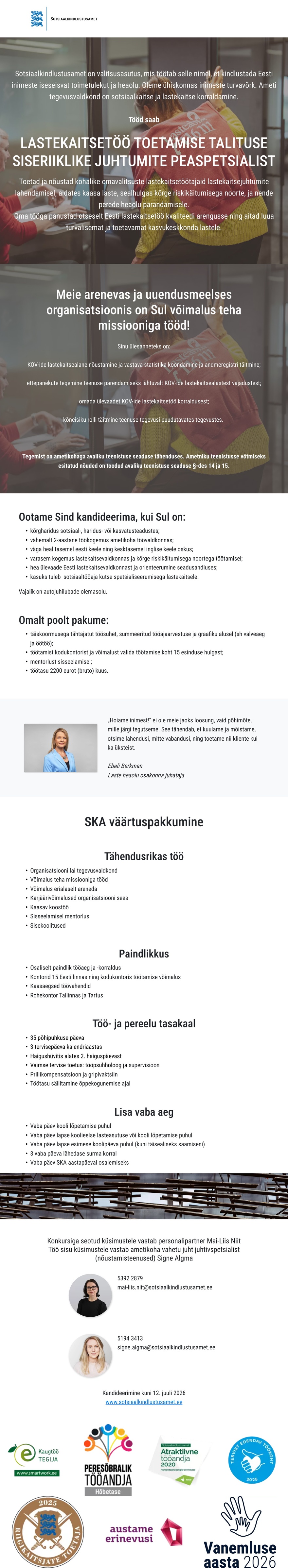 Sotsiaalkindlustusamet Peaspetsialist (siseriiklikud juhtumid)