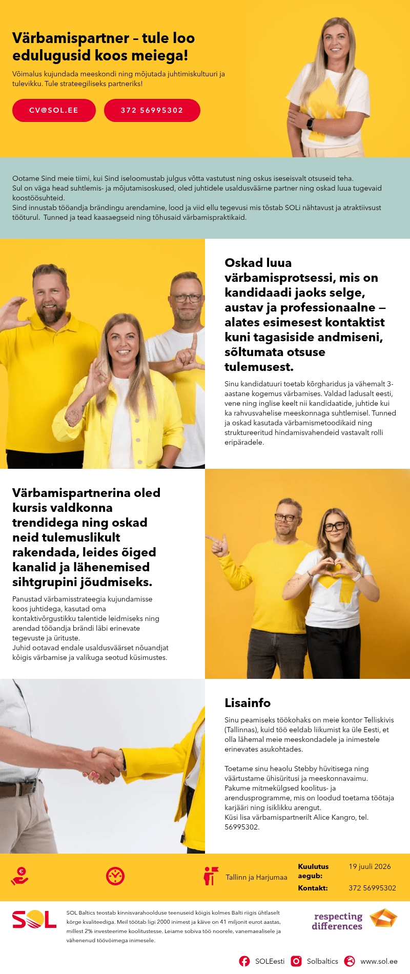 SOL Baltics OÜ Värbamispartner – tule loo edulugusid koos meiega!