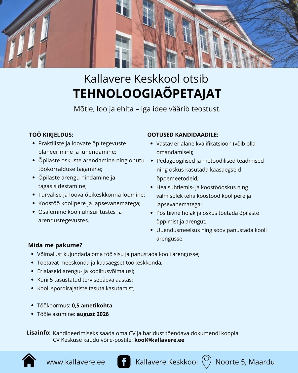 Kallavere Keskkool Tehnoloogiaõpetaja
