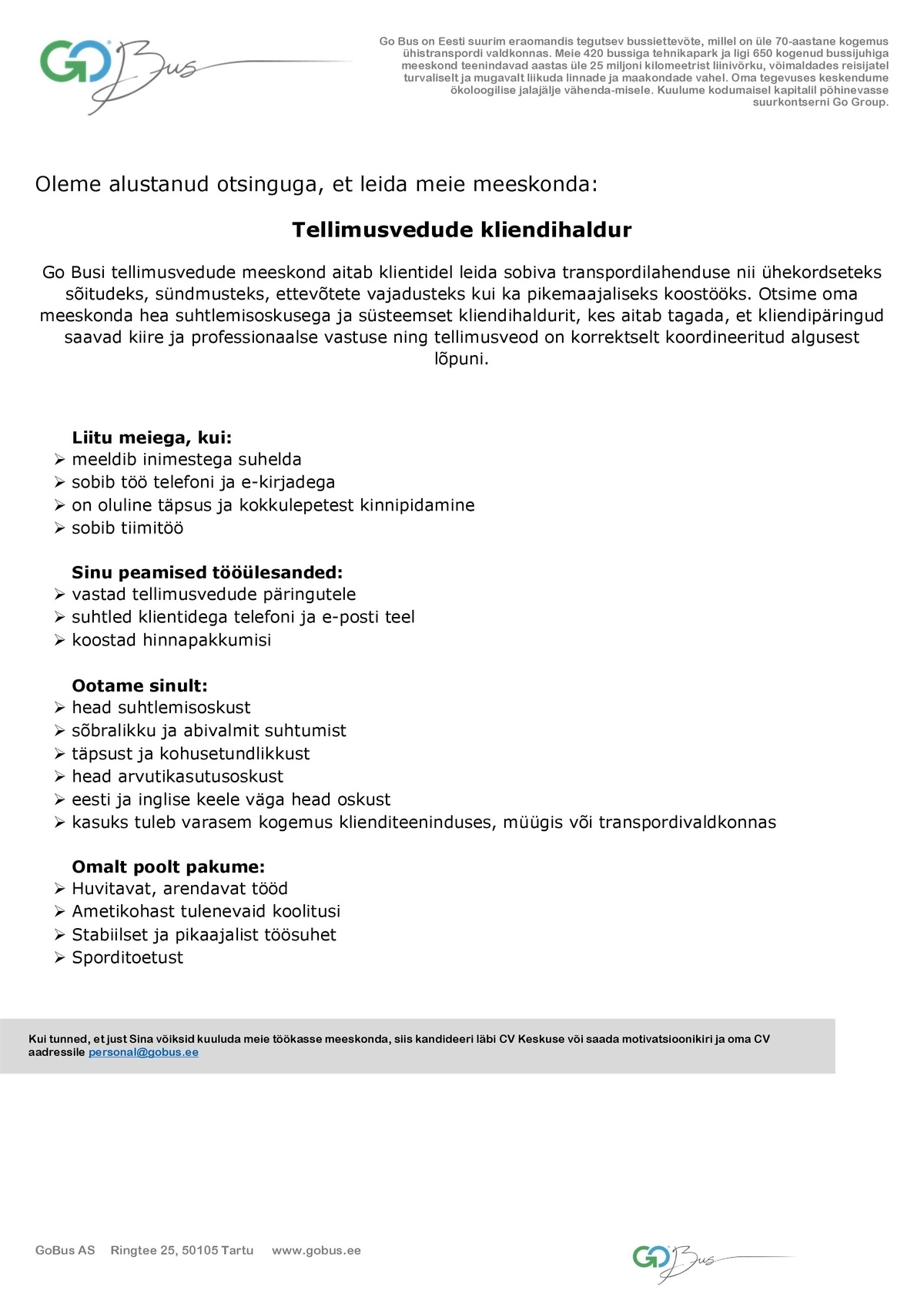 AS GoBus Tellimusvedude kliendihaldur