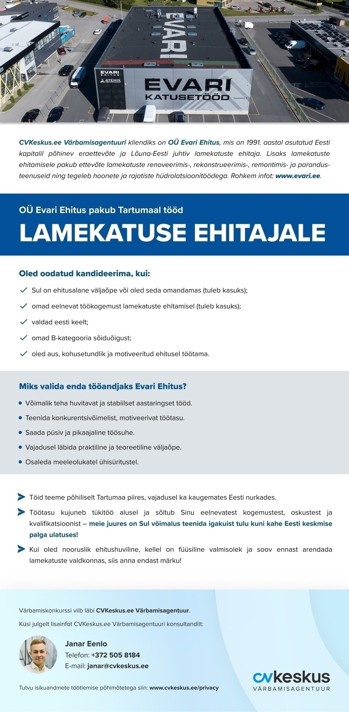 OÜ Evari Ehitus LAMEKATUSE EHITAJA