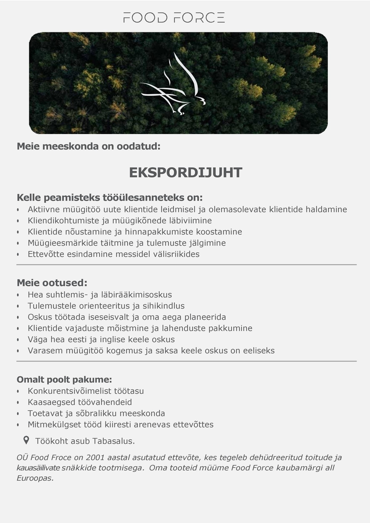 OÜ Food Force Ekspordijuht