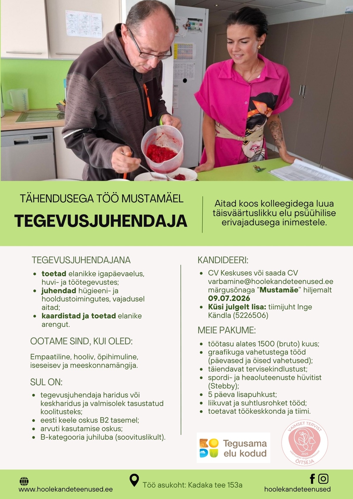 HOOLEKANDETEENUSED AS TÄHENDUSEGA TÖÖ tegevusjuhendajale Mustamäel