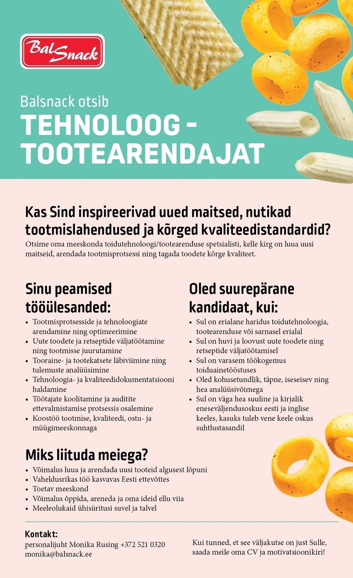 Balsnack International Holding AS TEHNOLOOG-TOOTEARENDAJA