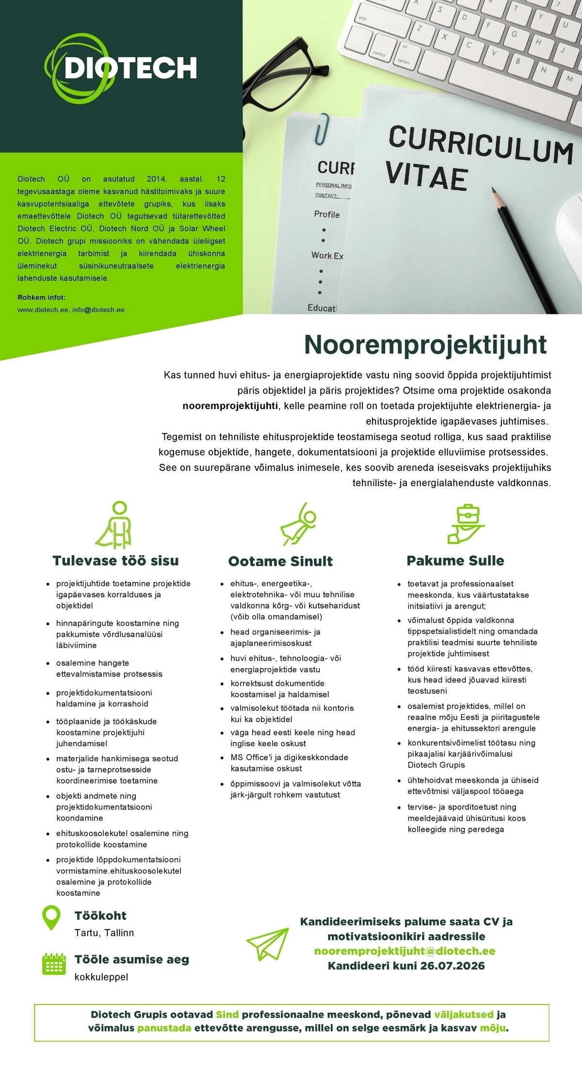 Diotech OÜ Nooremprojektijuht