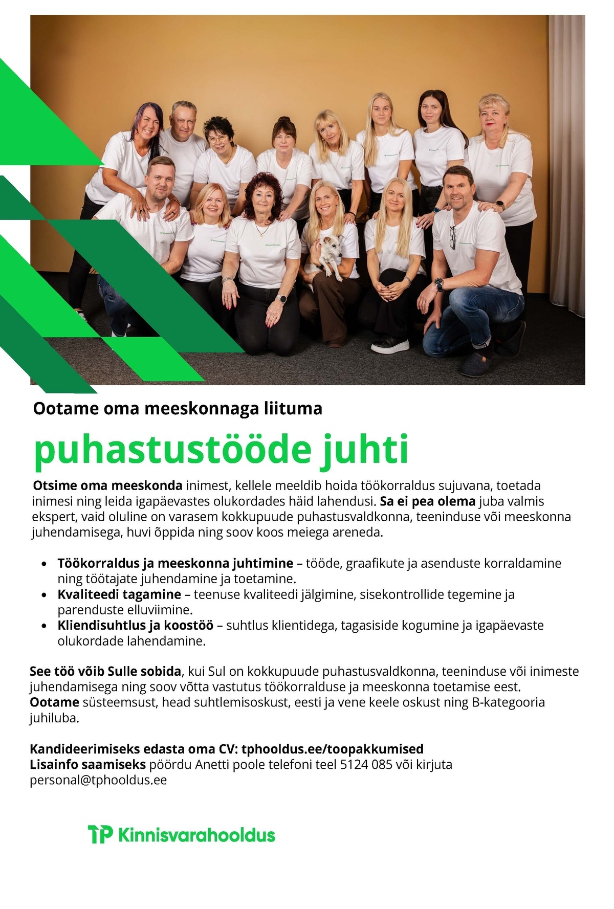 TP Kinnisvarahooldus OÜ Puhastustööde juht