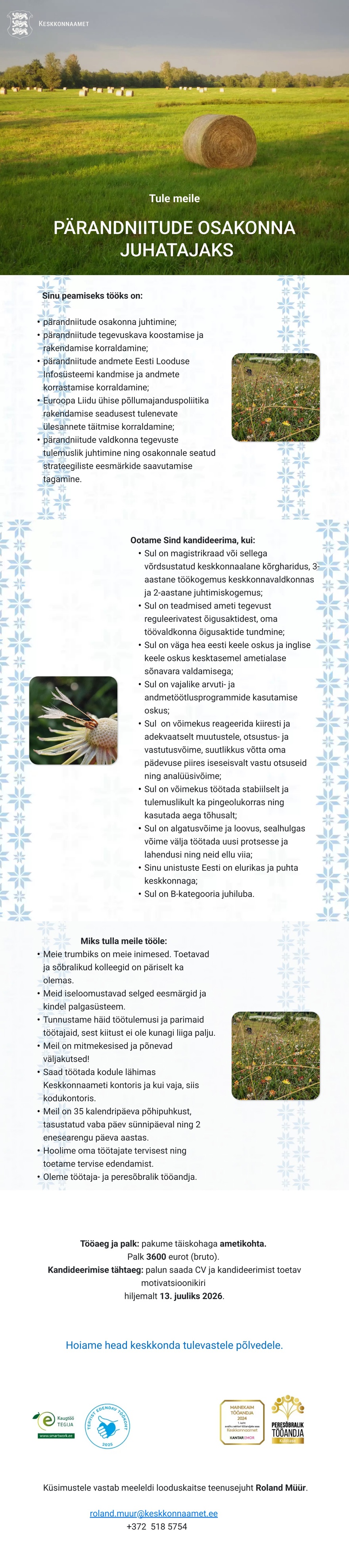 Keskkonnaamet Pärandniitude osakonna juhataja