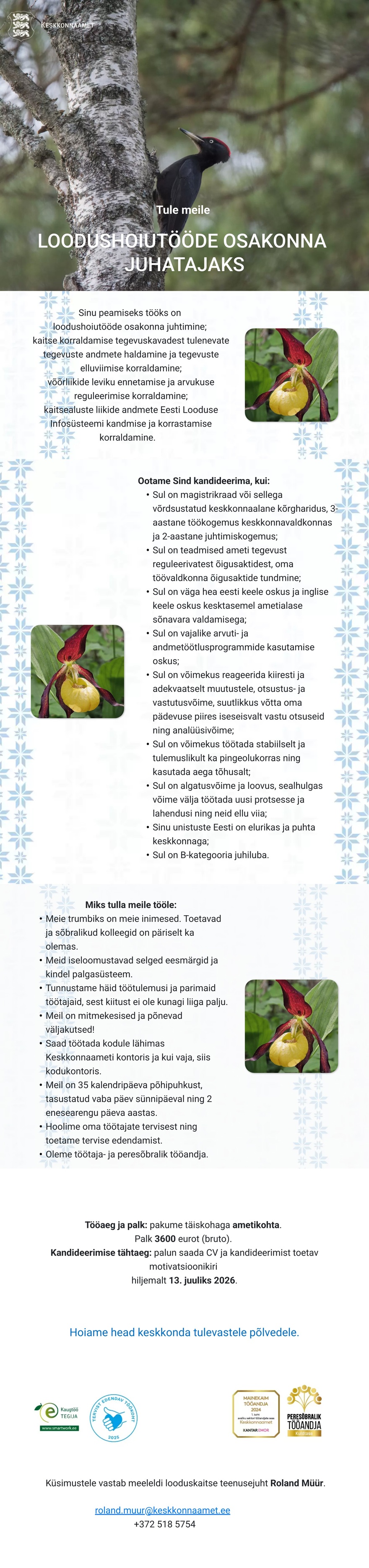Keskkonnaamet Looduhoiutööde osakonna juhataja
