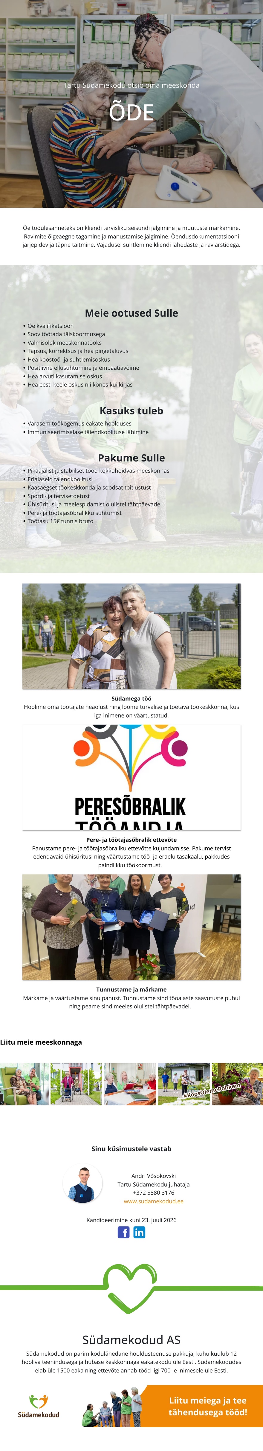 Tartu Südamekodu OÜ Õde Tartu Südamekodusse