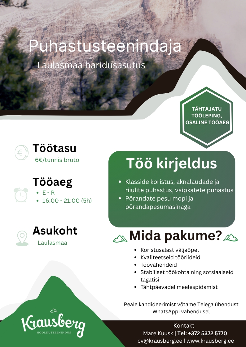 Krausberg Eesti OÜ Puhastusteenindaja Laulasmaa (osaline, õhtune)