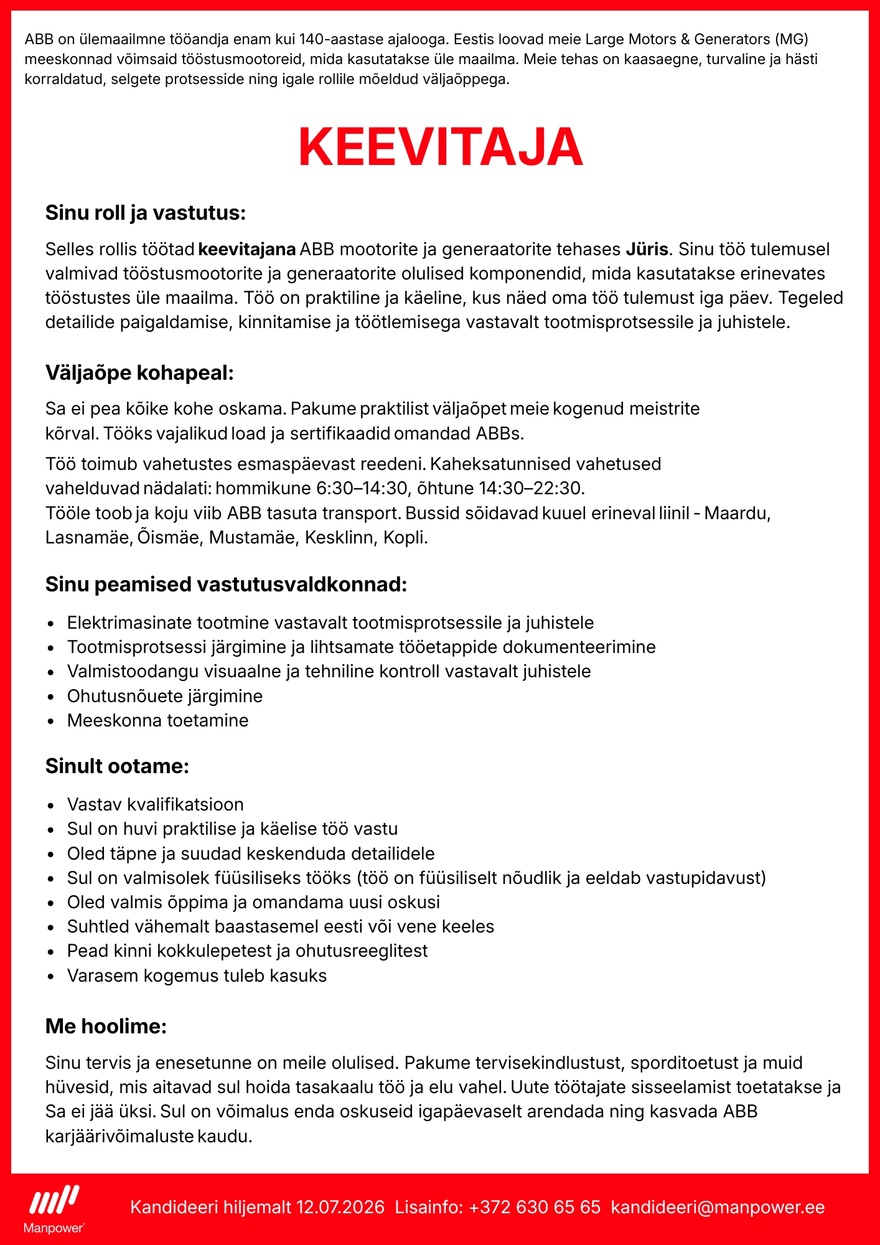 Manpower OÜ Keevitaja