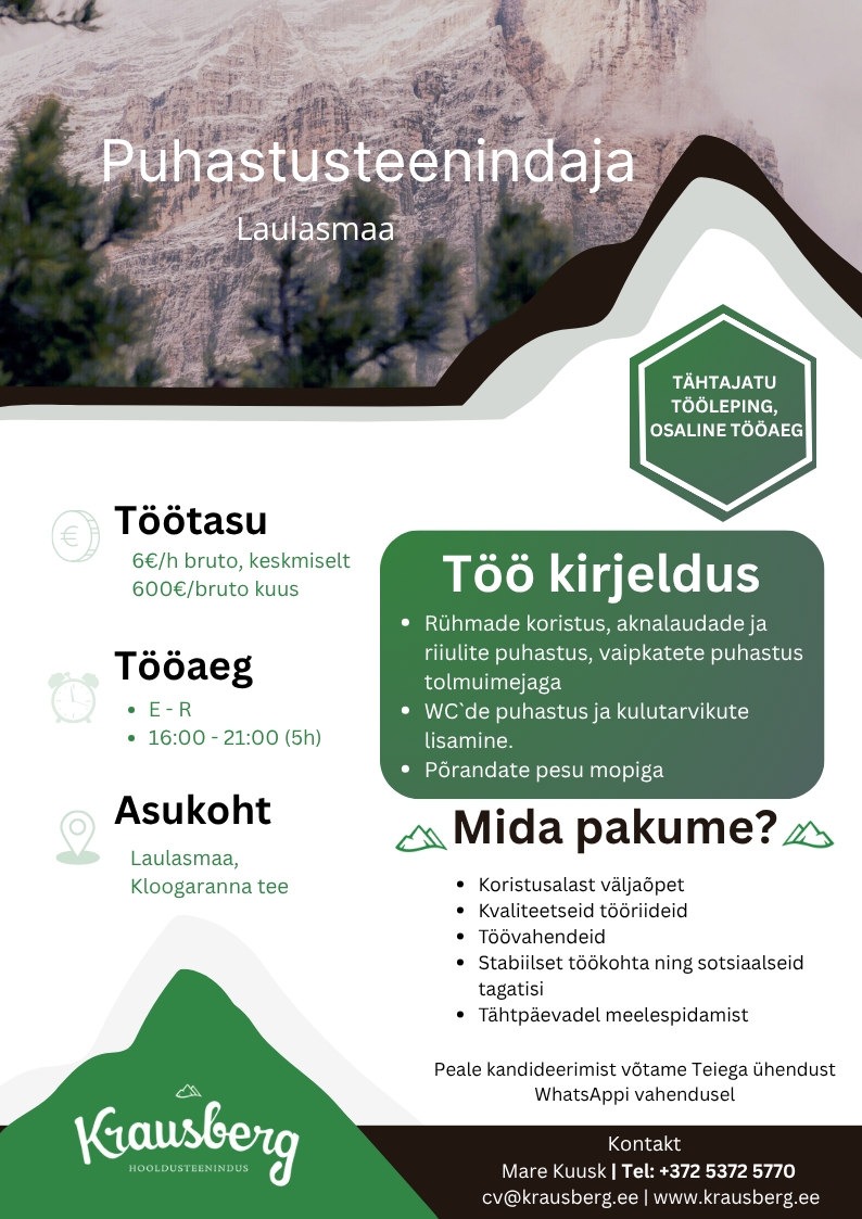 Krausberg Eesti OÜ Puhastusteenindaja Laulasmaa (osaline, õhtune)