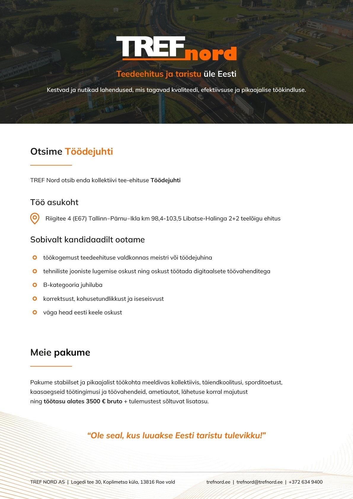 TREF NORD AS Töödejuhataja