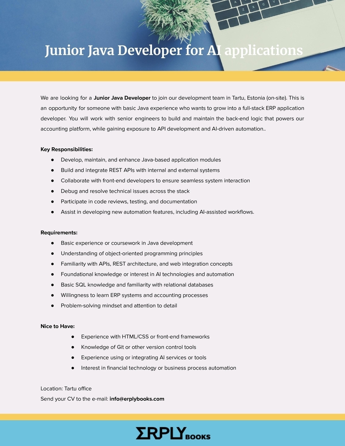 Margn OÜ Junior Java Developer for AI applications