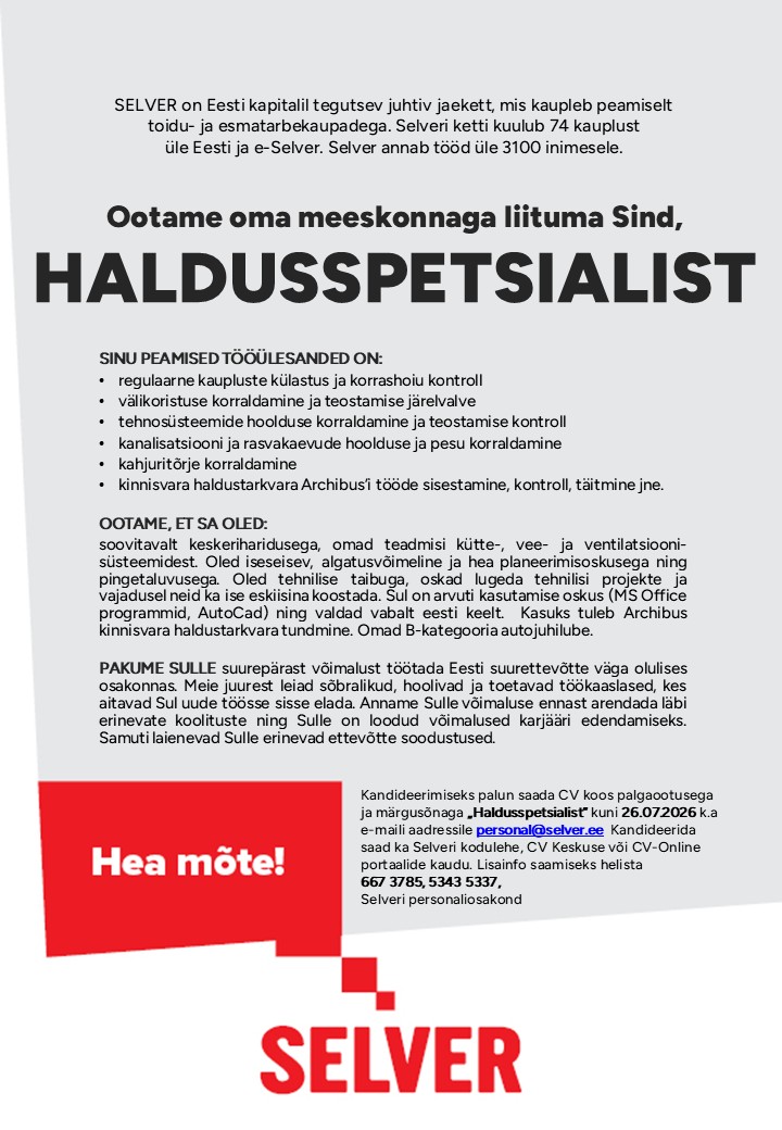 Selver HALDUSSPETSIALIST