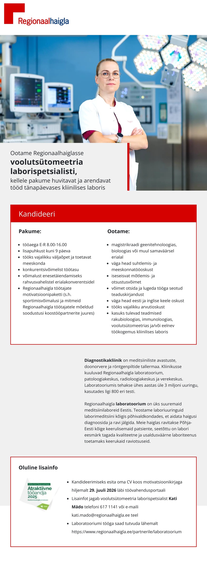 Põhja-Eesti Regionaalhaigla Voolutsütomeetria laborispetsialist
