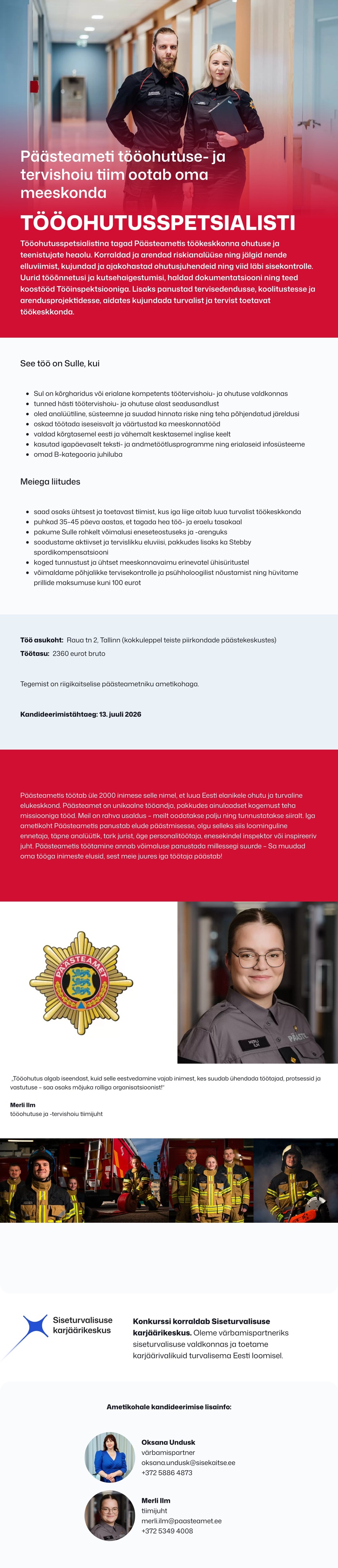 Siseturvalisuse karjäärikeskus Tööohutusspetsialist