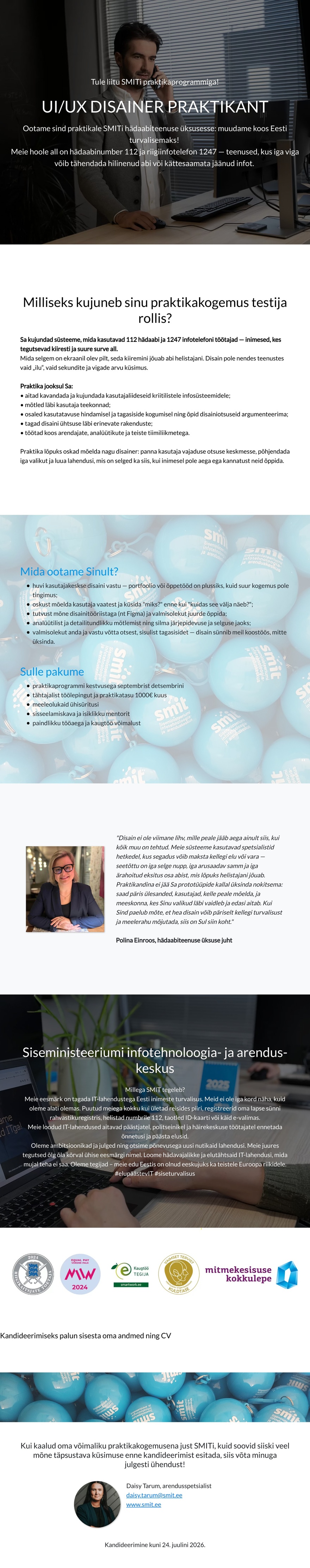 Siseministeeriumi infotehnoloogia- ja arenduskeskus UI/UX disainer praktikant