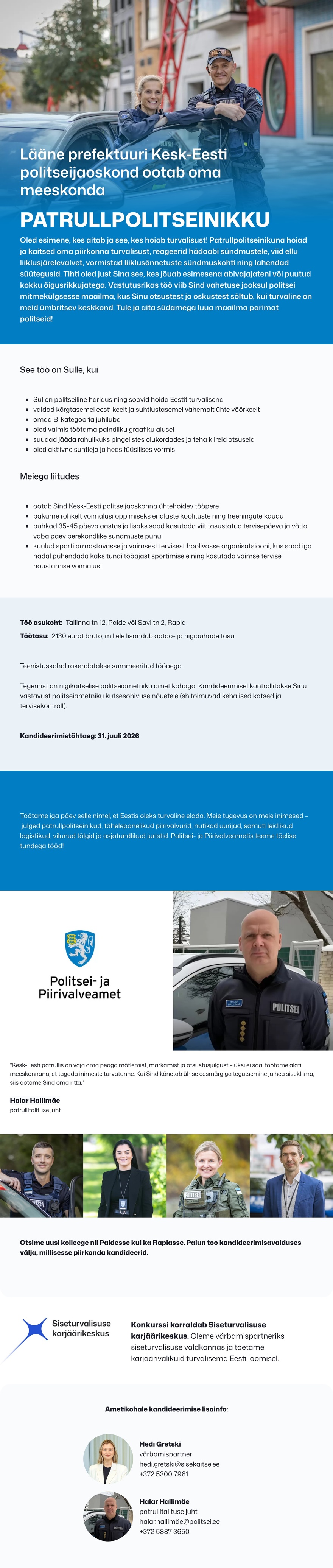 Siseturvalisuse karjäärikeskus Kesk-Eesti patrullpolitseinik