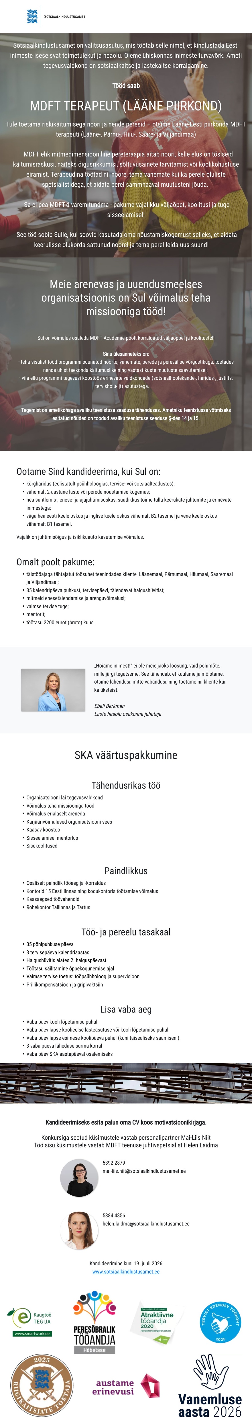 Sotsiaalkindlustusamet Terapeut (MDFT)