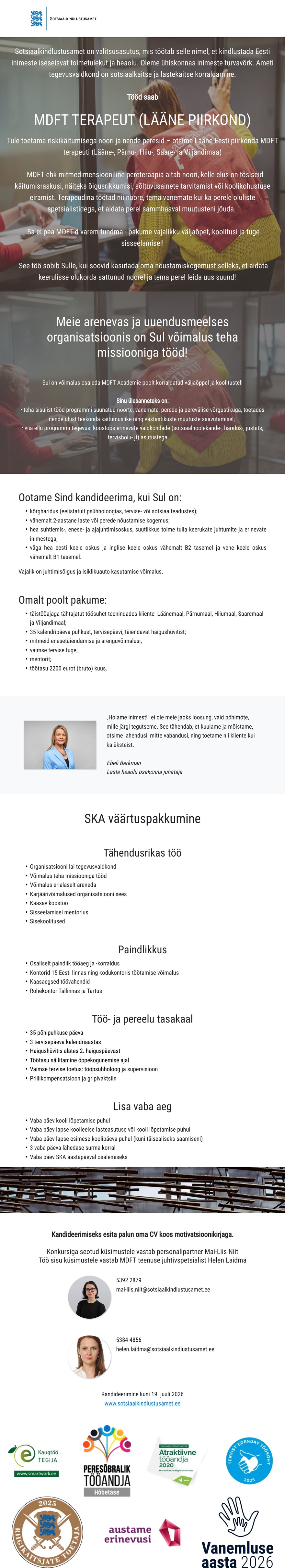 Sotsiaalkindlustusamet Terapeut (MDFT)