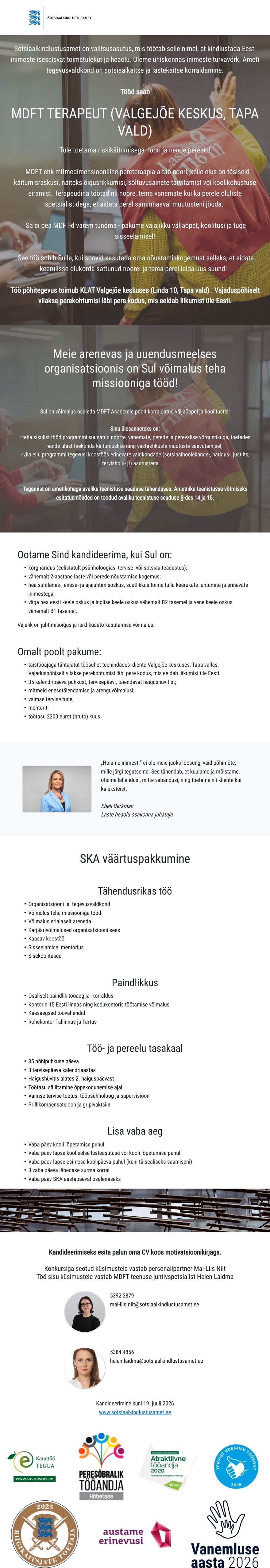Sotsiaalkindlustusamet Terapeut (MDFT)