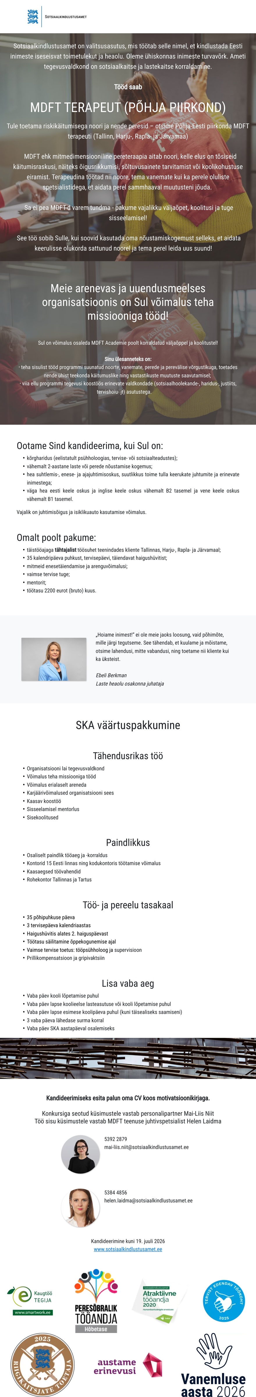 Sotsiaalkindlustusamet Terapeut (MDFT)